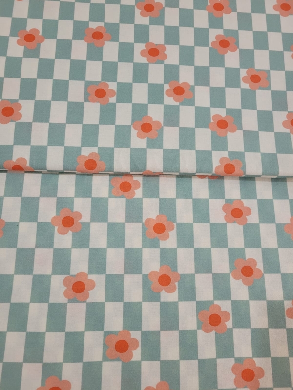 Tecido Malha De Algodão Estampado Flores Fudn Branco e Verde 1 Metro