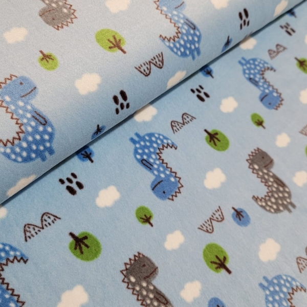 Tecido Plush Estampado Dinossauro Fundo Azul