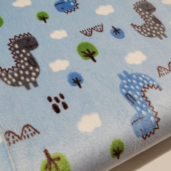 Tecido Plush Estampado Dinossauro Fundo Azul - Image 2