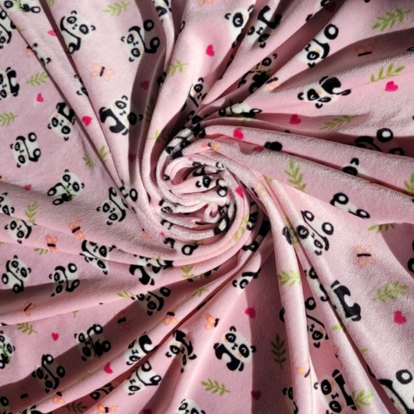 Tecido Plush Estampado Panda Fundo Rosa - Image 4