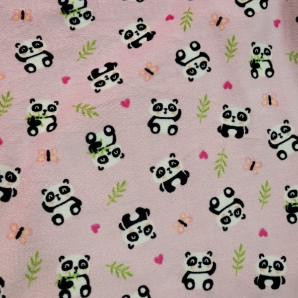 Tecido Plush Estampado Panda Fundo Rosa