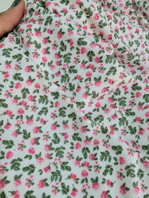 Malha Canelada Estampa Florzinha Rosa 1 Metro Malha Para Pijama - Image 2