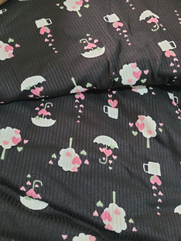 Malha Canelada Estampa Guarda chuva/Coração 1 Metro Malha Para Pijama - Image 2