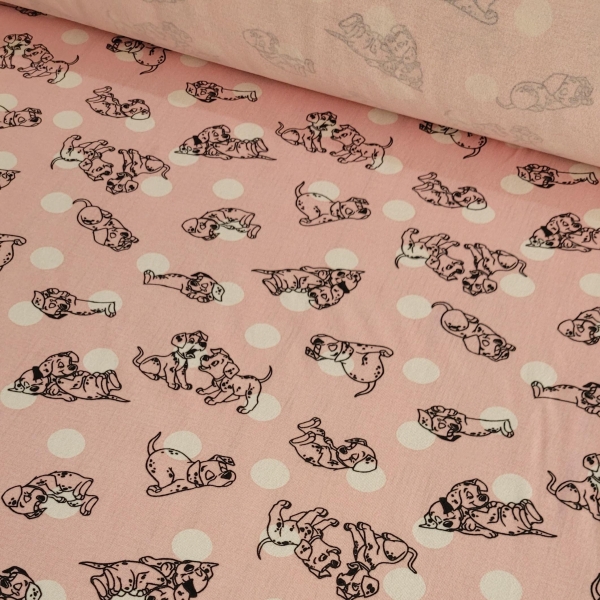 Malha de Algodão Para Pijama Dálmatas Fundo Rosa 1 Metro