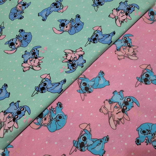 Tecido Malha De Algodão Estampada Stitch